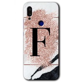 Xiaomi Redmi Note 7 Pembe Mermer Desenli F Harfi Baskılı Uyumlu Silikon Kılıf