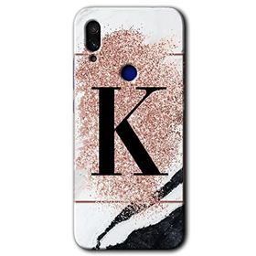 Xiaomi Redmi Note 7 Pembe Mermer Desenli K Harfi Baskılı Uyumlu Silikon Kılıf
