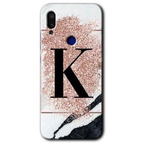 Xiaomi Redmi Note 7 Pembe Mermer Desenli K Harfi Baskılı Uyumlu Silikon Kılıf