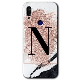 Xiaomi Redmi Note 7 Pembe Mermer Desenli N Harfi Baskılı Uyumlu Silikon Kılıf