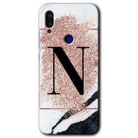 Xiaomi Redmi Note 7 Pembe Mermer Desenli N Harfi Baskılı Uyumlu Silikon Kılıf