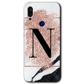 Xiaomi Redmi Note 7 Pembe Mermer Desenli N Harfi Baskılı Uyumlu Silikon Kılıf