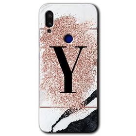 Xiaomi Redmi Note 7 Pembe Mermer Desenli Y Harfi Baskılı Uyumlu Silikon Kılıf