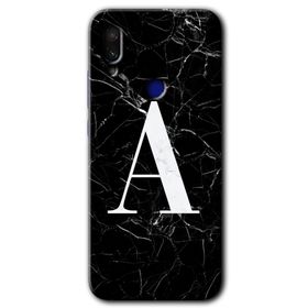Xiaomi Redmi Note 7 Siyah Mermer Desenli A Harfi Baskılı Uyumlu Silikon Kılıf