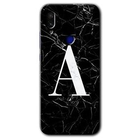 Xiaomi Redmi Note 7 Siyah Mermer Desenli A Harfi Baskılı Uyumlu Silikon Kılıf