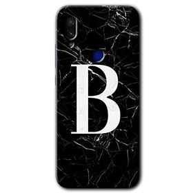 Xiaomi Redmi Note 7 Siyah Mermer Desenli B Harfi Baskılı Uyumlu Silikon Kılıf