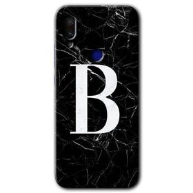 Xiaomi Redmi Note 7 Siyah Mermer Desenli B Harfi Baskılı Uyumlu Silikon Kılıf