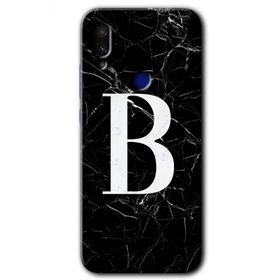 Xiaomi Redmi Note 7 Siyah Mermer Desenli B Harfi Baskılı Uyumlu Silikon Kılıf