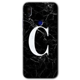 Xiaomi Redmi Note 7 Siyah Mermer Desenli Ç Harfi Baskılı Uyumlu Silikon Kılıf