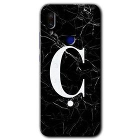 Xiaomi Redmi Note 7 Siyah Mermer Desenli Ç Harfi Baskılı Uyumlu Silikon Kılıf