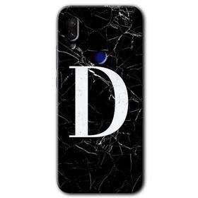 Xiaomi Redmi Note 7 Siyah Mermer Desenli D Harfi Baskılı Uyumlu Silikon Kılıf