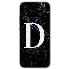 Xiaomi Redmi Note 7 Siyah Mermer Desenli D Harfi Baskılı Uyumlu Silikon Kılıf
