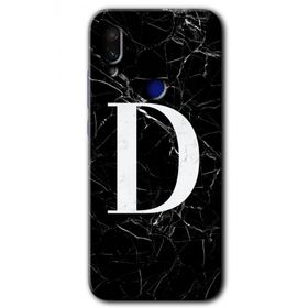 Xiaomi Redmi Note 7 Siyah Mermer Desenli D Harfi Baskılı Uyumlu Silikon Kılıf