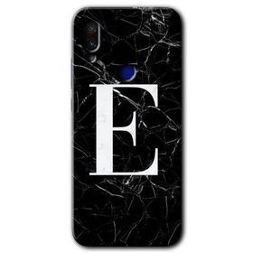 Xiaomi Redmi Note 7 Siyah Mermer Desenli E Harfi Baskılı Uyumlu Silikon Kılıf