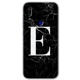 Xiaomi Redmi Note 7 Siyah Mermer Desenli E Harfi Baskılı Uyumlu Silikon Kılıf