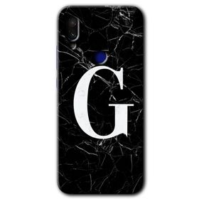 Xiaomi Redmi Note 7 Siyah Mermer Desenli G Harfi Baskılı Uyumlu Silikon Kılıf