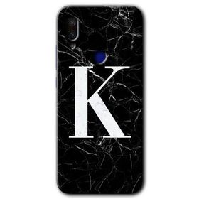 Xiaomi Redmi Note 7 Siyah Mermer Desenli K Harfi Baskılı Uyumlu Silikon Kılıf