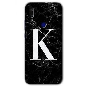 Xiaomi Redmi Note 7 Siyah Mermer Desenli K Harfi Baskılı Uyumlu Silikon Kılıf