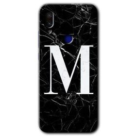 Xiaomi Redmi Note 7 Siyah Mermer Desenli M Harfi Baskılı Uyumlu Silikon Kılıf