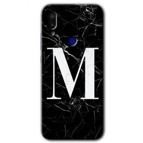 Xiaomi Redmi Note 7 Siyah Mermer Desenli M Harfi Baskılı Uyumlu Silikon Kılıf