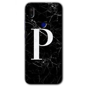 Xiaomi Redmi Note 7 Siyah Mermer Desenli P Harfi Baskılı Uyumlu Silikon Kılıf