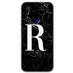 Xiaomi Redmi Note 7 Siyah Mermer Desenli R Harfi Baskılı Uyumlu Silikon Kılıf