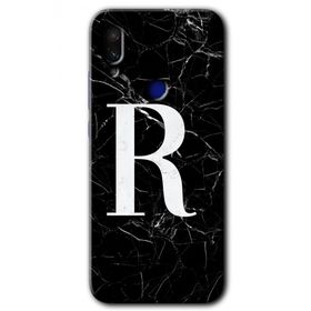 Xiaomi Redmi Note 7 Siyah Mermer Desenli R Harfi Baskılı Uyumlu Silikon Kılıf