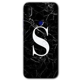 Xiaomi Redmi Note 7 Siyah Mermer Desenli Ş Harfi Baskılı Uyumlu Silikon Kılıf