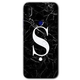 Xiaomi Redmi Note 7 Siyah Mermer Desenli Ş Harfi Baskılı Uyumlu Silikon Kılıf