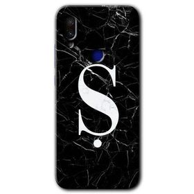 Xiaomi Redmi Note 7 Siyah Mermer Desenli Ş Harfi Baskılı Uyumlu Silikon Kılıf