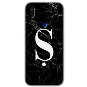Xiaomi Redmi Note 7 Siyah Mermer Desenli Ş Harfi Baskılı Uyumlu Silikon Kılıf