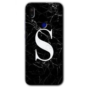 Xiaomi Redmi Note 7 Siyah Mermer Desenli Ş Harfi Baskılı Uyumlu Silikon Kılıf