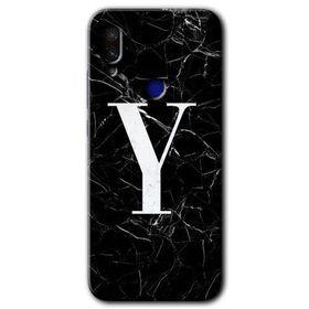 Xiaomi Redmi Note 7 Siyah Mermer Desenli Y Harfi Baskılı Uyumlu Silikon Kılıf