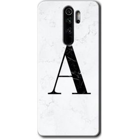 Xiaomi Redmi Note 8 Pro Beyaz Mermer Desenli A Harfi Baskılı Uyumlu Silikon Kılıf