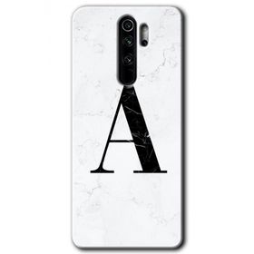 Xiaomi Redmi Note 8 Pro Beyaz Mermer Desenli A Harfi Baskılı Uyumlu Silikon Kılıf