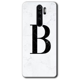 Xiaomi Redmi Note 8 Pro Beyaz Mermer Desenli B Harfi Baskılı Uyumlu Silikon Kılıf