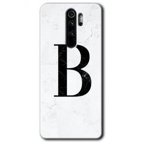 Xiaomi Redmi Note 8 Pro Beyaz Mermer Desenli B Harfi Baskılı Uyumlu Silikon Kılıf
