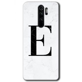 Xiaomi Redmi Note 8 Pro Beyaz Mermer Desenli E Harfi Baskılı Uyumlu Silikon Kılıf