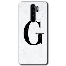 Xiaomi Redmi Note 8 Pro Beyaz Mermer Desenli G Harfi Baskılı Uyumlu Silikon Kılıf