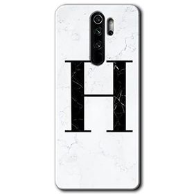 Xiaomi Redmi Note 8 Pro Beyaz Mermer Desenli H Harfi Baskılı Uyumlu Silikon Kılıf