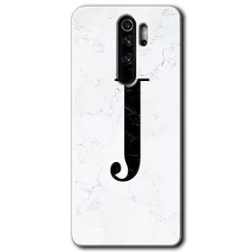 Xiaomi Redmi Note 8 Pro Beyaz Mermer Desenli J Harfi Baskılı Uyumlu Silikon Kılıf