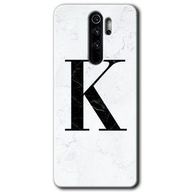 Xiaomi Redmi Note 8 Pro Beyaz Mermer Desenli K Harfi Baskılı Uyumlu Silikon Kılıf