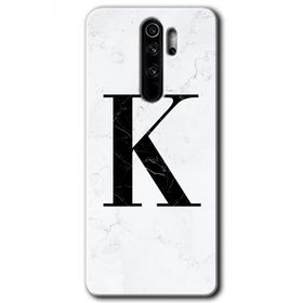 Xiaomi Redmi Note 8 Pro Beyaz Mermer Desenli K Harfi Baskılı Uyumlu Silikon Kılıf