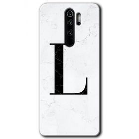 Xiaomi Redmi Note 8 Pro Beyaz Mermer Desenli L Harfi Baskılı Uyumlu Silikon Kılıf