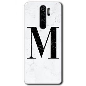 Xiaomi Redmi Note 8 Pro Beyaz Mermer Desenli M Harfi Baskılı Uyumlu Silikon Kılıf