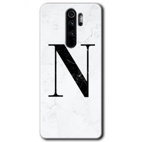 Xiaomi Redmi Note 8 Pro Beyaz Mermer Desenli N Harfi Baskılı Uyumlu Silikon Kılıf