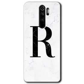 Xiaomi Redmi Note 8 Pro Beyaz Mermer Desenli R Harfi Baskılı Uyumlu Silikon Kılıf