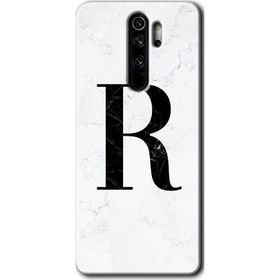 Xiaomi Redmi Note 8 Pro Beyaz Mermer Desenli R Harfi Baskılı Uyumlu Silikon Kılıf