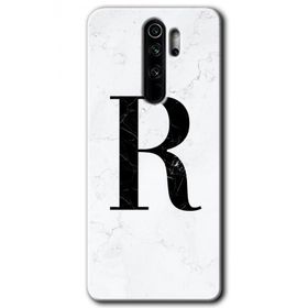 Xiaomi Redmi Note 8 Pro Beyaz Mermer Desenli R Harfi Baskılı Uyumlu Silikon Kılıf