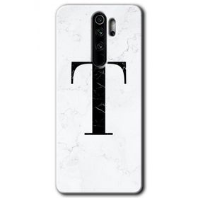 Xiaomi Redmi Note 8 Pro Beyaz Mermer Desenli T Harfi Baskılı Uyumlu Silikon Kılıf